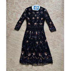 Needle & Thread Black and Pink Embroidered Midi Dress